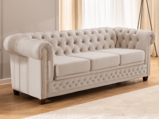 S-Style Möbel Chesterfield-Sofa 3-Sitzer mit Schlaffunktion Cleo Blink aus Samt mit Kristallsteppung, mit Wellenfederung