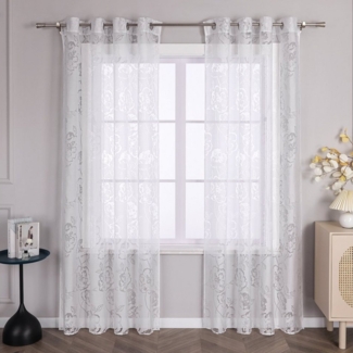 Joyswahl Gardine Rosa, Ösen (1 St), transparent, Voile Ausbrenner mit Rosen