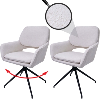 2er-Set Esszimmerstuhl HWC-N74, Küchenstuhl, drehbar Auto-Return, Stoff Bouclé (540g/m²) Öko-Tex ~ creme