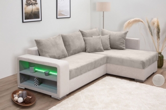 COLLECTION AB Ecksofa L-Form, Regalarmlehne mit LED RGB Beleuchtung,Bettfunktion und Bettkasten