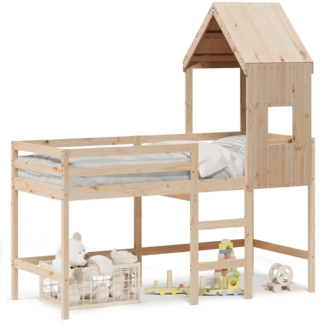 vidaXL Hochbett mit Leiter und Dach 80x200 cm Massivholz Kiefer 3282022