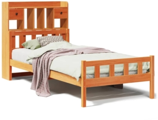vidaXL Massivholzbett mit Regal ohne Matratze Wachsbraun 75x190 cm 3322182