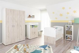 nonjoo 'Hanna Set 8' best. aus Babybett, Kommode, Wickelaufsatz, Wandboard, Regal mit 3 Fächern und Kleiderschrank 3-trg.