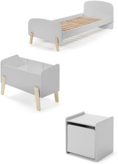 Kinderbett >KIDDY< in hellgrau aus Massiv Kiefer und MDF - 205,5x72,5x95 (BxHxT)