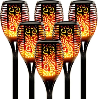 Athlix LED Solarleuchte Gartenfackel LED Solar Fackel Solarleuchten Flammeneffekt, LED fest integriert, IP65 Wasserdicht, 8-10 Stunden Leuchtdauer, Automatischer Lichtsensor