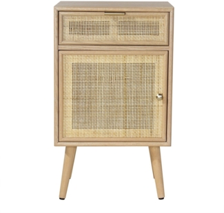 Casâme 'MIYA' Nachttisch mit natürlichem Rattangeflecht, Eschenfurnier H71cm - Beige - Helles Holz