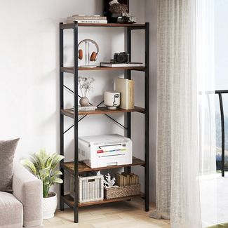 COSTWAY Bücherregal, Standregal industriell aus Holz mit Metallrahmen, 66x34x161cm