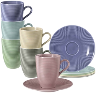 Seltmann Weiden Beat Color Glaze Henkelbecher mit Untertassen 6er Set Mixed