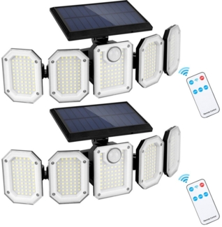 BlingBin LED Solarleuchte 300 LED Solarlampen Aussen mit Bewegungsmelder mit Fernbedienung, Drehbare Außenwandleuchte Solar 3 Modi IP65 Wasserdicht, LED fest integriert, Tageslichtweiß, LED-Strahler-Solar, Wandleuchtefür Hof, Garten, Terrasse, 2 Stück