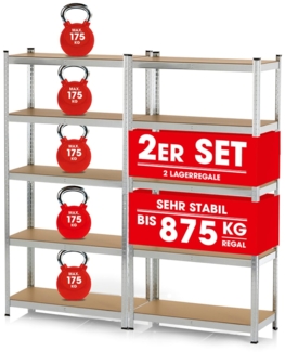 EASYmaxx Schwerlastregal 2er-Set 180x90x40 cm, 2-tlg, Kellerregal, Lagerregal mit 10 verstellbaren Ablagen