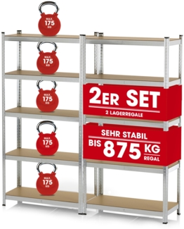 EASYmaxx Schwerlastregal 2er-Set 180x90x40 cm, 2-tlg, Kellerregal, Lagerregal mit 10 verstellbaren Ablagen