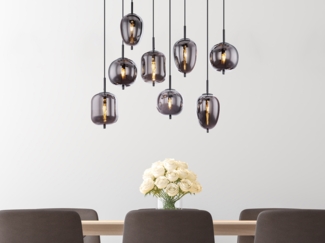 LED Pendelleuchte mit 8 Rauchglaskugeln Metall Schwarz, Breite 94cm