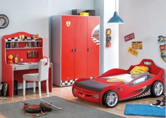 Möbel-Zeit Jugendzimmer-Set RACECUP Kinderzimmer, 3-tlg. Schrank Schreibtisch mit Aufsatz Autobett