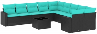 vidaXL 11-tlg. Garten-Sofagarnitur mit Kissen Schwarz Poly Rattan 3219507