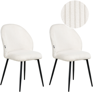 Esszimmerstuhl 2er Set ELOY Cord Cremeweiß
