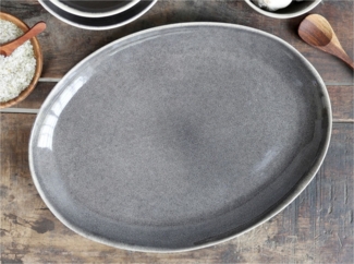 Platte Servierplatte Calais Grau Braun Steingut Chic Antique 61057225