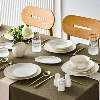 Karaca Geschirr-Set Karaca Elegance Bone Mandarin 53-teiliges Geschirrset 12 Personen Gold