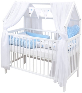 Baby-Delux Komplettbett Hausbett Babybett Schutzgitter Komplettset, 10-tlg, Kinderbett 60x120 cm weiß, Bettset verschiedene Designs
