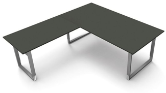 Kerkmann Schreibtisch Besprechungstisch 4068 Form 5 200x100x68-82 cm Bügel-Gestell höhenverstellbar mit Anbautisch Anthrazit