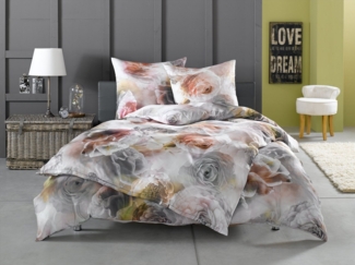 Mako Satin Rosen Bettwäsche grau rosé 135x220 + 80x80