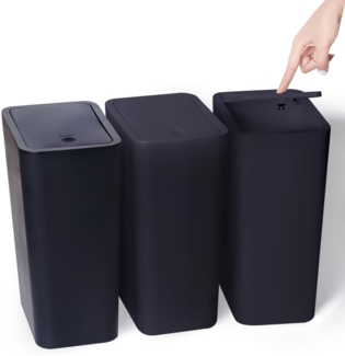 3er Pack 10L Kleiner Mülleimer mit Deckel, Badezimmer Abfalleimer mit Druckdeckel, Kleiner Mülleimer/Abfallkorb für Badezimmer, Küche, Büro, Schlafzimmer (Schwarz)