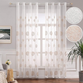BTTO V&G Gardine Voile Gardinen, Ösen (2 St), halbtransparent, Vorhang Stickerei