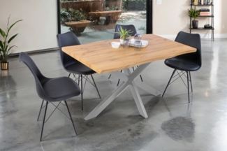 Esstisch Baumkante Holz-Optik Wildeiche 120 x 80 Spider-Gestell silber JOSY 142463949