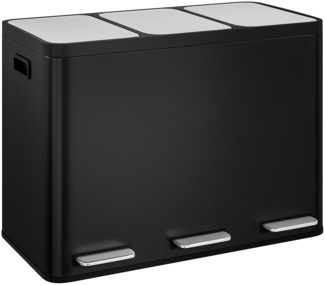 STEELSØN 'Epsilon' Mülleimer, 3x15L, schwarz/silber, Edelstahl, Mülltrennsystem mit 2 Fächern, inkl. Softclose-Deckel und Tragegriffen