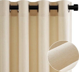 Topfinel Vorhang Vorhang Wohnzimmer Leinenoptik Licht Filtern mit Ösen Halbtransparent, Voile Ösen Gardinen Beige 140x145 cm 2er Set Schlafz Balkon Wohnz