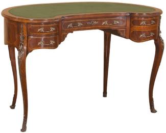 Casa Padrino Luxus Barock Schreibtisch Dunkelbraun / Hellbraun / Grün - Handgefertigter Mahagoni Schreibtisch mit 5 Schubladen - Edle Barock Büro Möbel