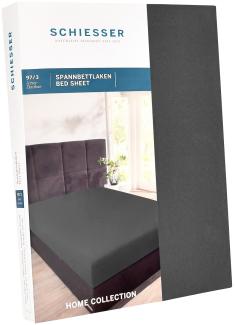 Schiesser Spannbettlaken Jersey-Elasthan, 97% Baumwolle, 3% Elasthan, Wasserbett- / Boxspringbettgeeignet, Anthrazit, 140x200 cm bis 160x220 cm