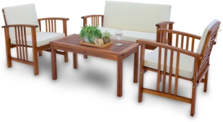 DELUKE® Holz Gartenmöbel Set 4-teilig PUALI - Wetterfest | Gartenbank Gartentisch Gartenstühle Balkonmöbel Set 4 Personen Balkontisch Outdoor Sitzgarnitur 4er Sitzer, Braun