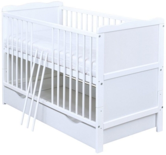 Baby-Delux Babybett Jack Bettkasten, Kinderbett Gitterbett 140x70 weiß mit Beißschienen Schublade, Matratze