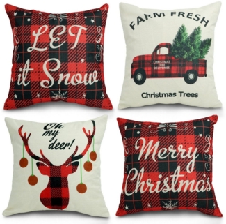 CALIYO Kissenbezug 4 Stück Kissenbezug Weihnachten Dekorative Kissenhülle, (4 Stück), Weihnachtselementstile Muster Leinen Sie Kissenbezüge
