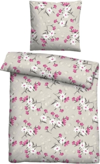 Traumhaft schlafen - Castell - Markenbettwäsche Feinbiber Bettwäsche 0301129 BLÜMCHEN, brombeer, 1x 155x220 cm + 1x 80x80 cm