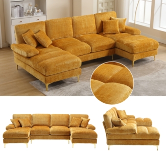 LVHOM Loungesofa 272x136x88 cm, 4-6 Personen, 6-Sitzer Chenille U-Shape Sektionssofa/Modulares Sofaset/Schlafsofa/Ecksofa/Relaxliege
