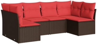 vidaXL 6-tlg. Garten-Sofagarnitur mit Kissen Braun Poly Rattan 3217394