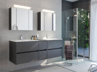 Badmöbelset Taifun 170cm 3tlg mit 2x Spiegelschrank grafit : Grafit