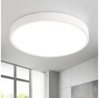 style home LED Deckenleuchte Runde Deckenlampe aus Metall, Warmweiß 3000K ohne Fernbedienung, 48W, Ø50*4cm, Weiß, Metall Lampe für Wohnzimmer Schlafzimmer Küche
