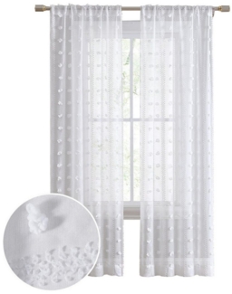 BTTO V&G Gardine Vorhänge mit Pompom-Quasten, (2 St), halbtransparent, Fenster Vorhang