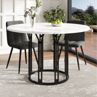 Flieks Esstisch (100x74 cm, Metallbeine mit verstellbaren Fußpolstern, 1-St, 1 Tisch), runder Küchentisch, Tischplatte in weißer Marmoroptik