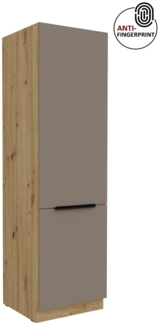 Küchen Hochschrank 60 cm Küche ARIA Sandgrau ultra matt + Eiche Artisan matt, hochwertige Fronten mit Anti Fingerprint Beschichtung, Soft-Close Küchenzeile Küchenblock