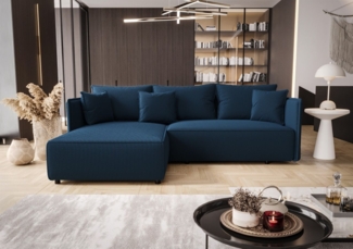 Ecksofa Schlafsofa EVORA Stoff Poso Blau Ottomane Links