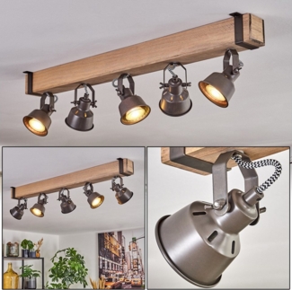 hofstein Deckenleuchte Deckenlampe aus Metall/Holz in Grau/Naturfarben, ohne Leuchtmittel, Deckenleuchte im Industrial/Retro/Vintage-Design m. Holzbalken, 5xGU10