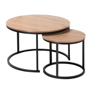 Casâme 'LENNY' Set aus 2 Stapeltische - L70 cm - Eiche und Schwarz