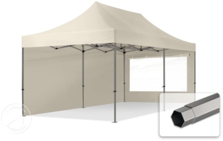 3x6 m Faltpavillon, PREMIUM Stahl 40mm, Seitenteile mit Panoramafenstern, creme