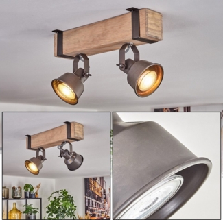 hofstein Deckenleuchte Deckenlampe verstellbar aus Metall/Holz in Grau/Naturfarben, ohne Leuchtmittel, Deckenleuchte im Industrial/Retro/Vintage-Design m. Holzbalken, 2xGU10