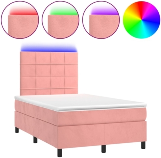 vidaXL Boxspringbett mit Matratze & LED Rosa 120x200 cm Samt 3136118
