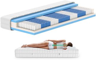 AM Qualitätsmatratzen 1000 Federn 7-Zonen Taschenfederkernmatratze 80x200 cm - 24 cm Premiumhöhe - 1.000 Federn Matratze 80x200 cm - H4