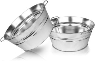 BigDean XL Zinkwanne Ø 48,5cm x 21,5cm H - massiv + wasserdicht zum Bepflanzen und Befüllen - Pflanzschale, Miniteich, Gartenteich, Blumenwanne, Getränkekühler, Eiskübel - mit stabilen Griffen
